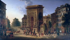 Näkymä Porte St. Denis -kadulle ja Boulevard de Bonne Nouvelle -kadulle tekijältä Pierre Alexandre Pau de Saint-Martin